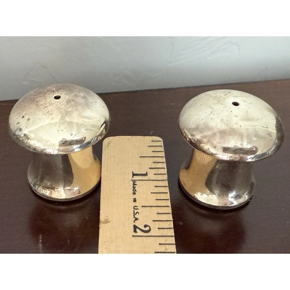 Vintage Mini Silver Toned Mushroom Salt and Pepper Shakers Original Japan